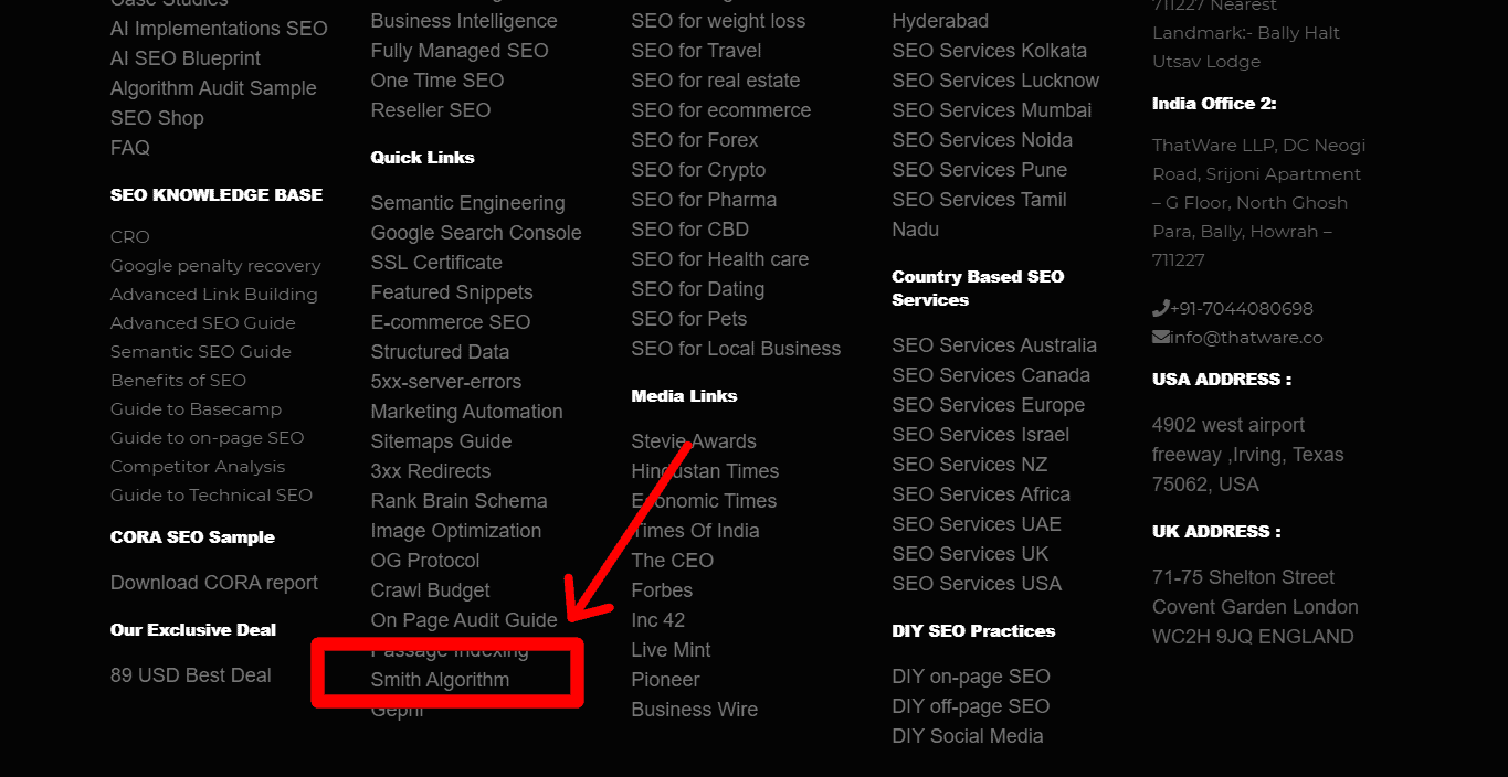 footer links